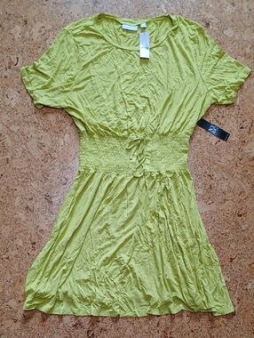 New York & Co. Lime Green Stretch T Shirt Dress W/ Corset Tie Waist Size XL NWT